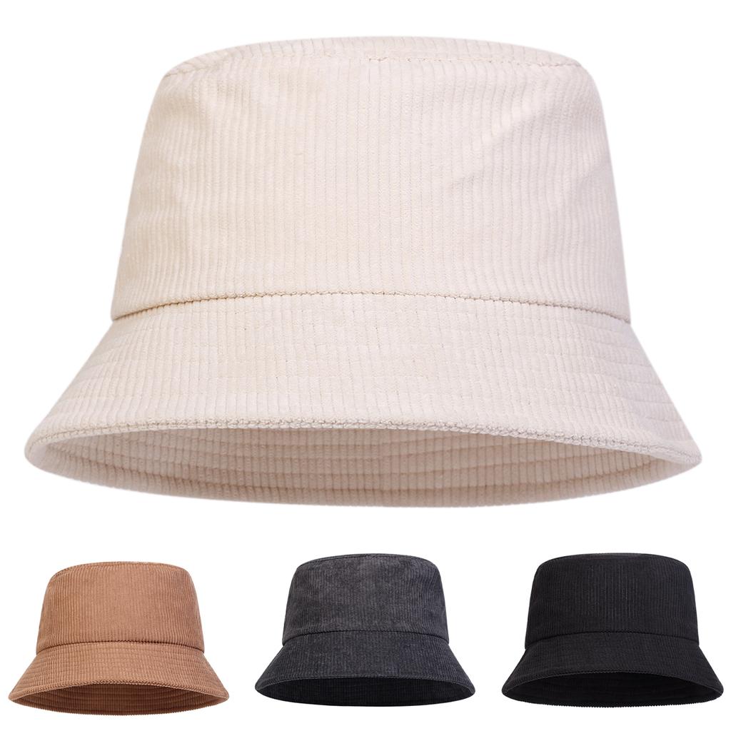 Unisex Solid Color Corduroy Personality Bucket Hats Fishermen Caps Outdoor Casual Cap Sunscreen Hat