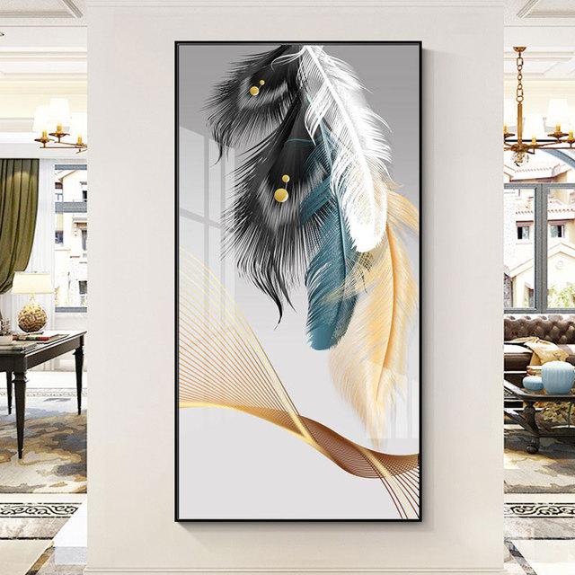

Абстрактные роскошные постеры и принты с перьями, скандинавские красочные картины на холсте, настенные художественные картины для гостиной, домашний декор для крыльца 50cm×100cm NoFrame