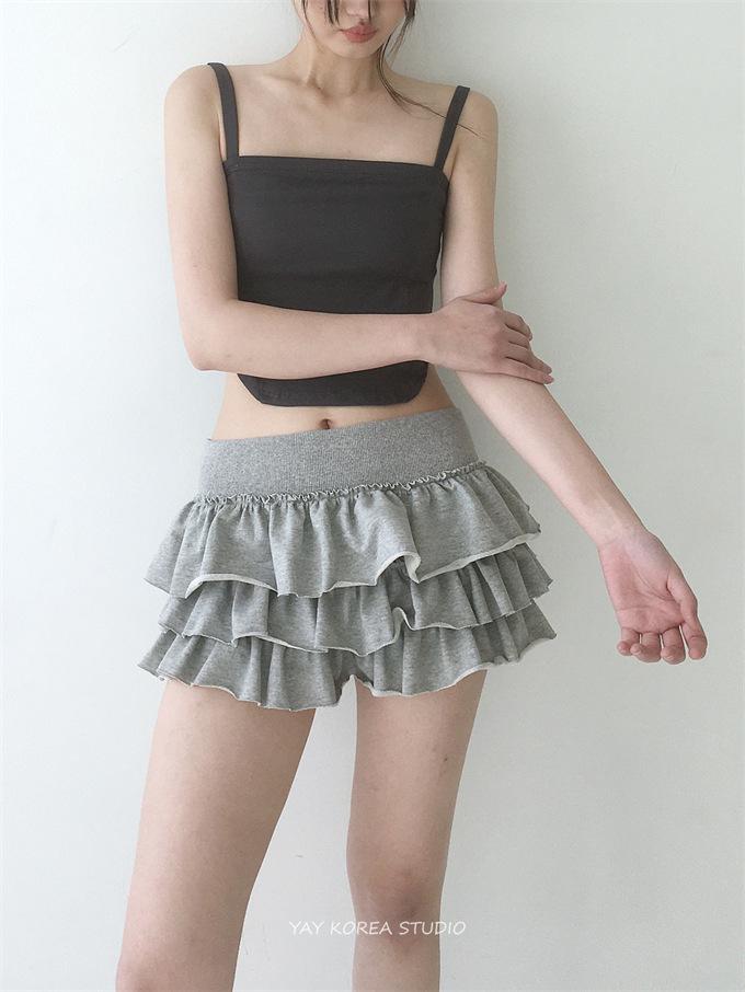 American Ballet Style Elastic Waist Puffy Skirt with Lotus Leaf Edge