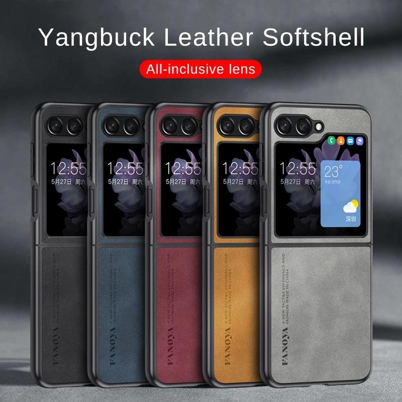 Sheepskin Leather Phone Cover For Samsung Galaxy Z Flip6 Case TPU Soft Frame Camera Protection Shell Samung ZFlip6 Z Flip 6 5 4