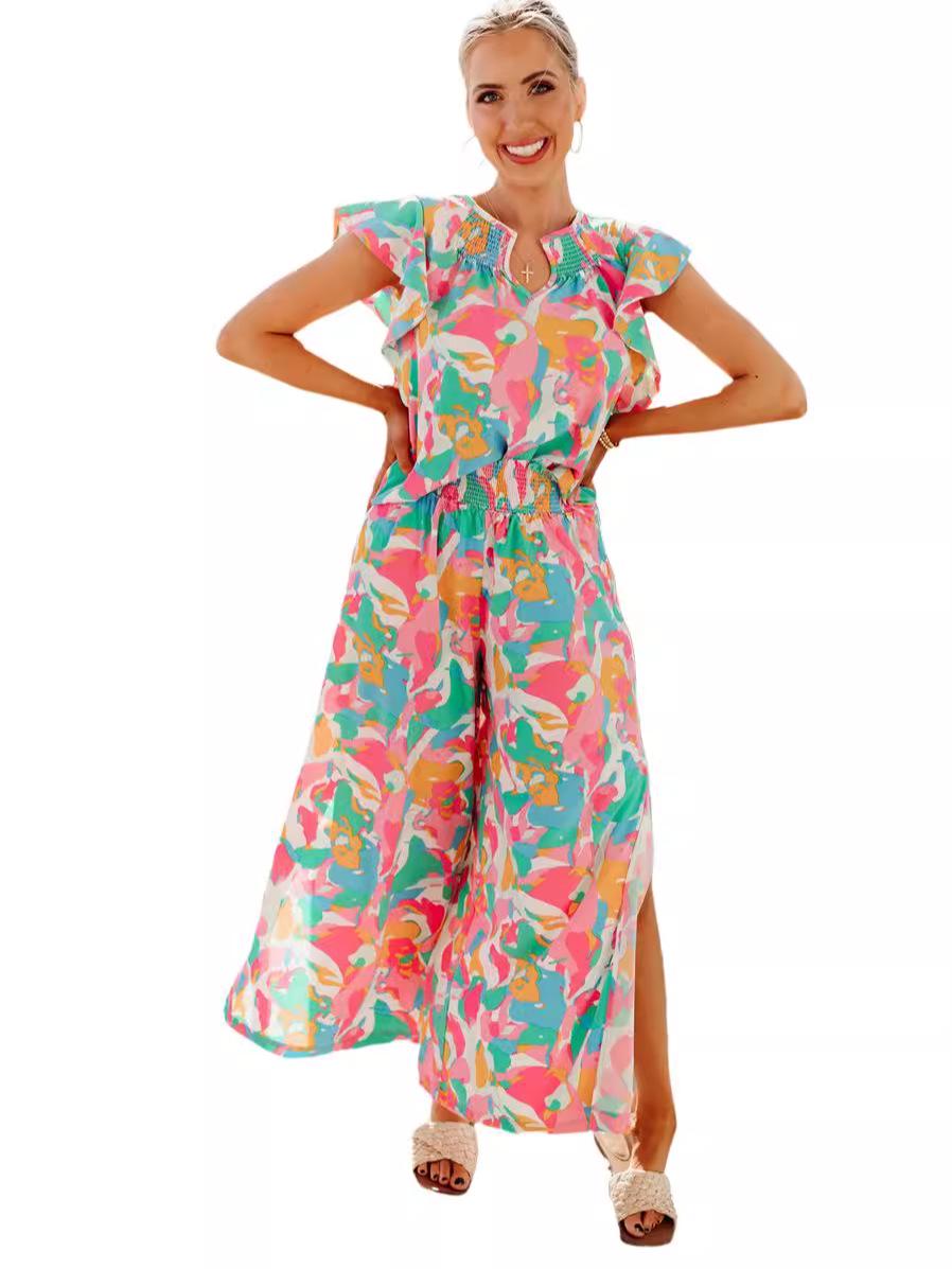 

Shiying Sleeveless Ruffle Hem Print High Waist Long Dress M разноцветный