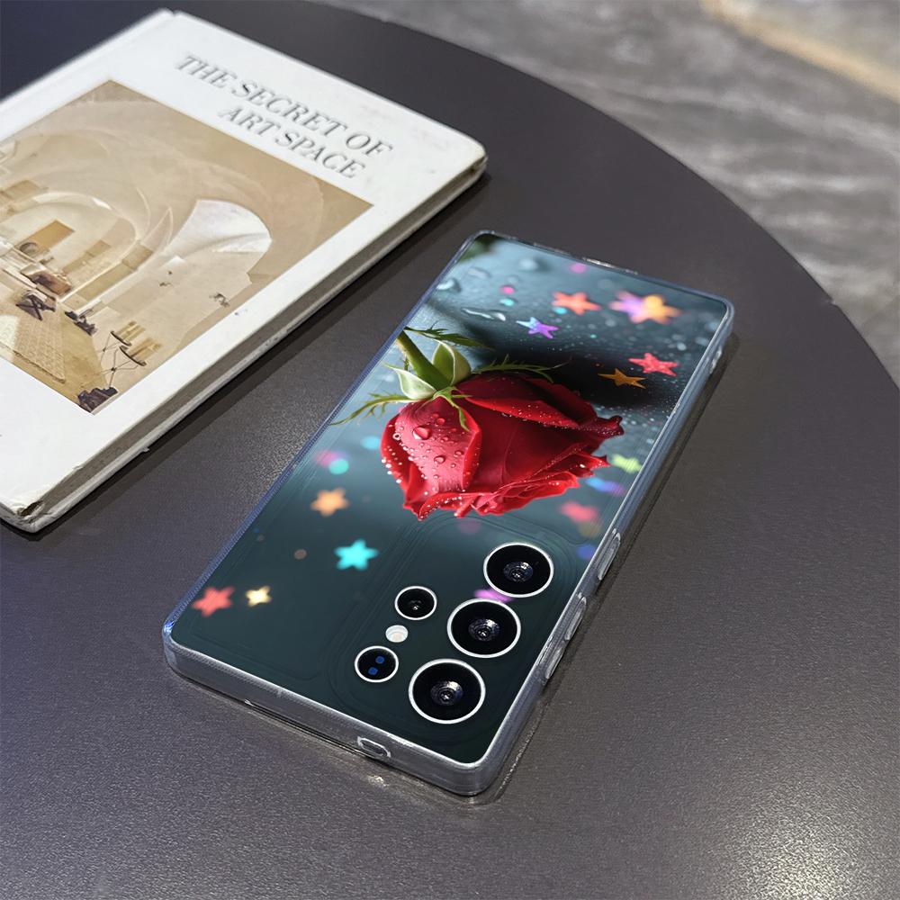 Red Rose with Sparkles Case for Samsung Galaxy S26 S25 S24 S23 S22 S21 S20 FE Plus Soft TPU Slim Fit Shockproof Cover