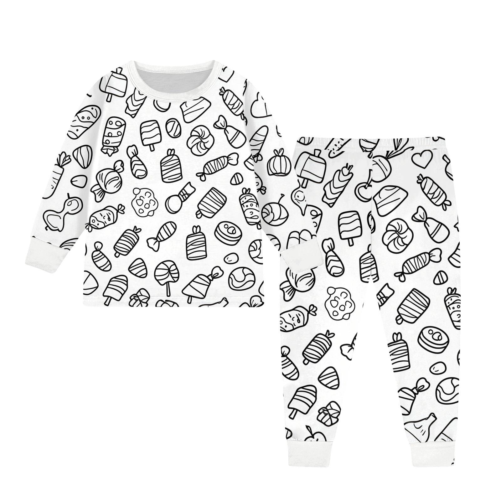 Kinder Ausmalbare Hosen Set Jungen Mädchen Lustig DIY Handbemalt 2-teilige Outfits Cartoon Ausmalen Bekleidungssets 140 black