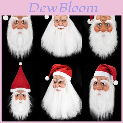 Vánoční latexová čepice Santa Clause s maskou s bílými vousy, zábavné rekvizity pro hraní rolí
