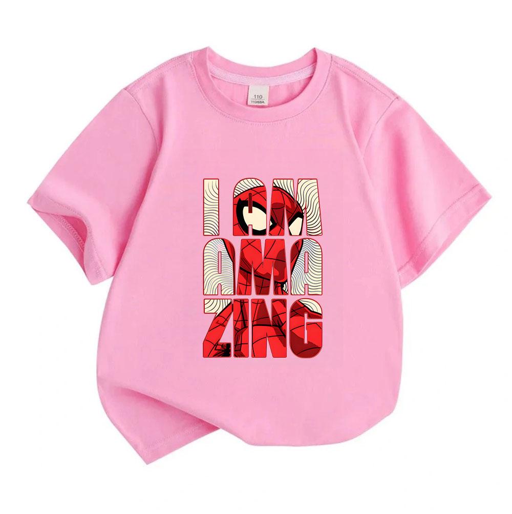 Kids Boys Girls 100% Cotton Crew Neck Short Sleeve T-Shirt, Cool Super Hero Amazing Letter Print Casual Soft Tees for Daily Wear Summer Holiday Activi