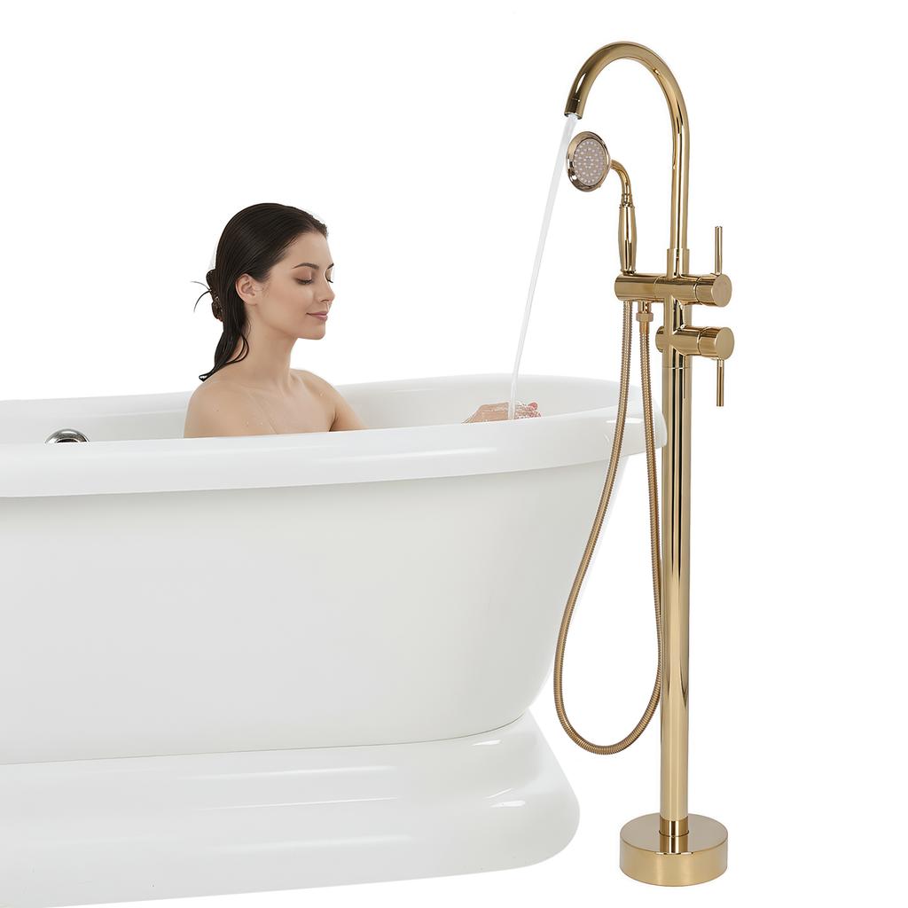 High Flow Freestanding Tub Filler with Hand Sprayer High Flow Rate Floor Mount Tub Filler 360° Rotating 2 Modes for Bath Spouts