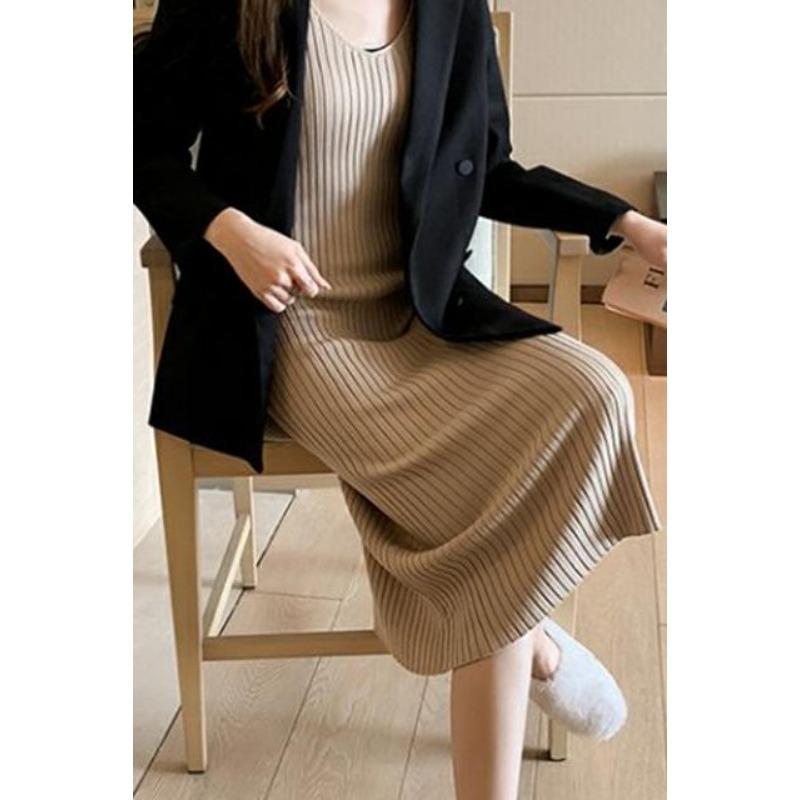V Neck Sleeveless Elegant Knitted Slip Dress for Women Fashion Sexy Bodycon Casual Long Dresses Solid Color Autumn Spring Bottoming Clothes