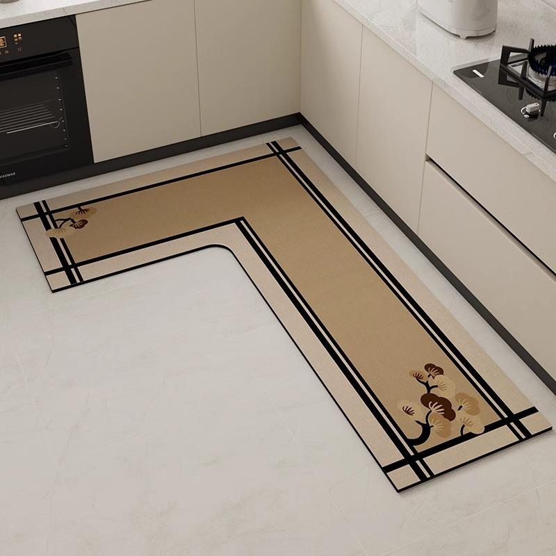 Kitchen Floor Rug Diatomite Mud L-Shaped Pvc Soft Floor Mats Super Non-Slip Absorbent Washable Home Decoration Carpet