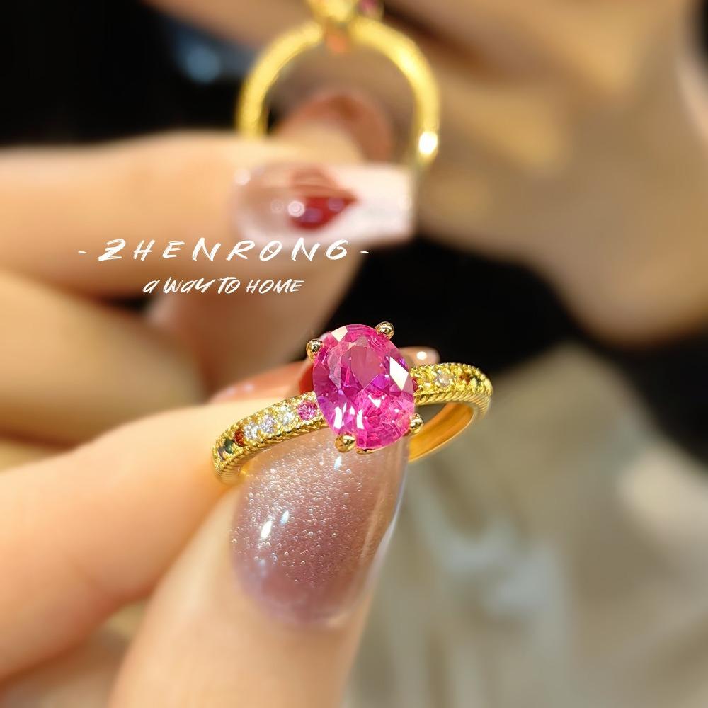 

Pink Ruby Open Ring Vintage French Inspired Womens Mid Century Elegant Index Finger Jewelry