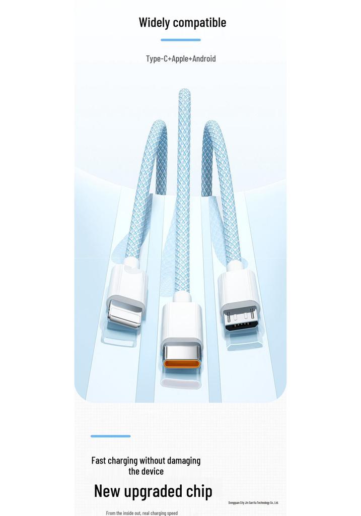 Andmai 100W Three-in-One Fast Charging Cable for Apple Devices: Multi-Head Car Charger