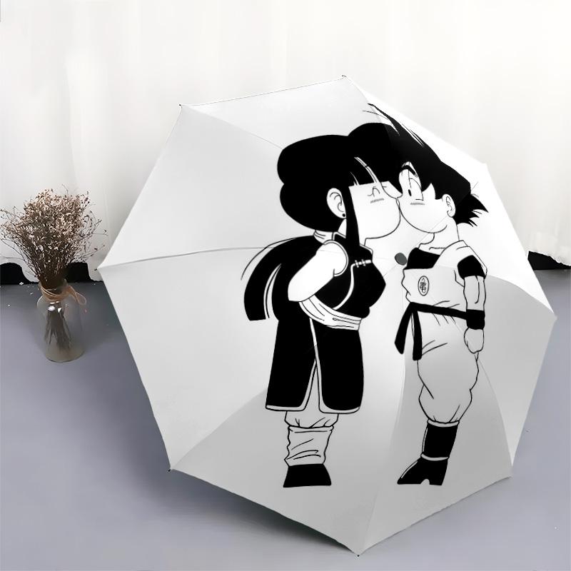 1 PC Automatic Folding Umbrella - Cute Cartoon Son Goku Pattern Portable Foldable Design With 8 Ribs Christmas Birthday Gifts