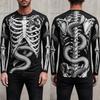 Men's Halloween Skeleton Rib Cage Print Long Sleeve T Shirt, Gothic Bone