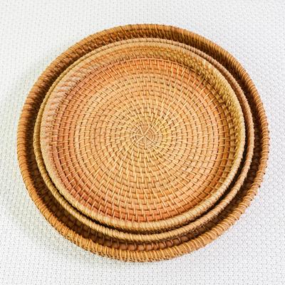 Rattan Round Serving Tray Food Serving Baskets Wicker Platter for Home