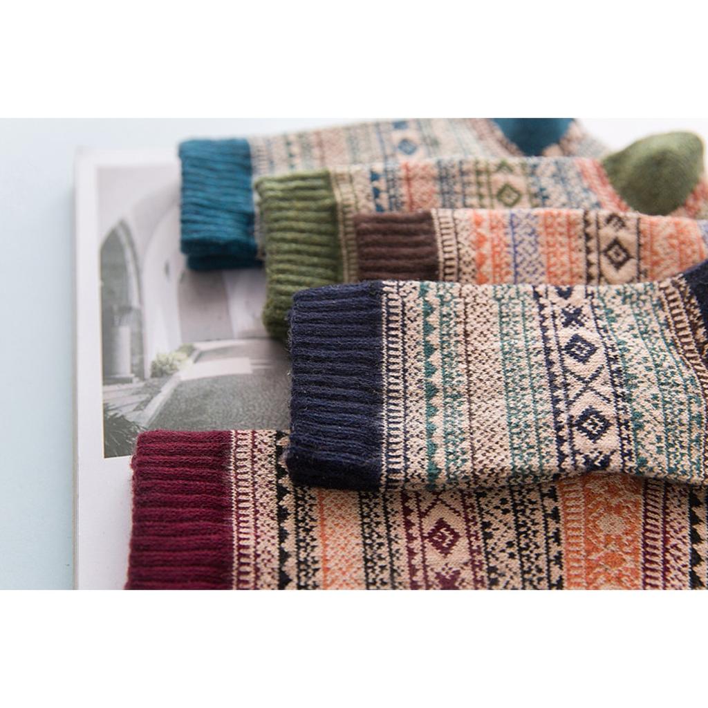 Socks, Plush Socks, Men's, Ethnic Style, Warm Socks, Mid Length Socks, Striped Socks, Coral Fleece Socks