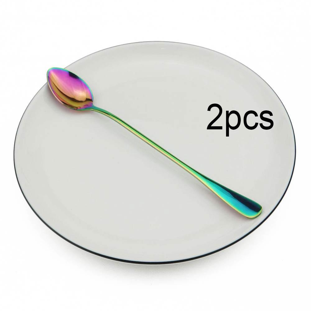Colorful Long Handled Teaspoons Juice Coffee Stirring Cutlery Stainless Steel Spoon Ice Cream Dessert Spoon Kitchen Accessories