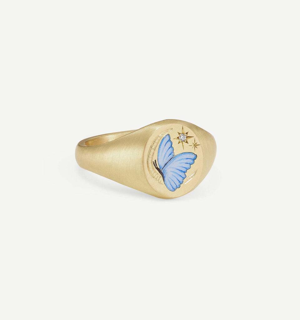 Titanium Steel Fashion Light Luxury Painted Seal Statement Ring Butterfly Love Rabbit Flower Personality Design Sense 18K
