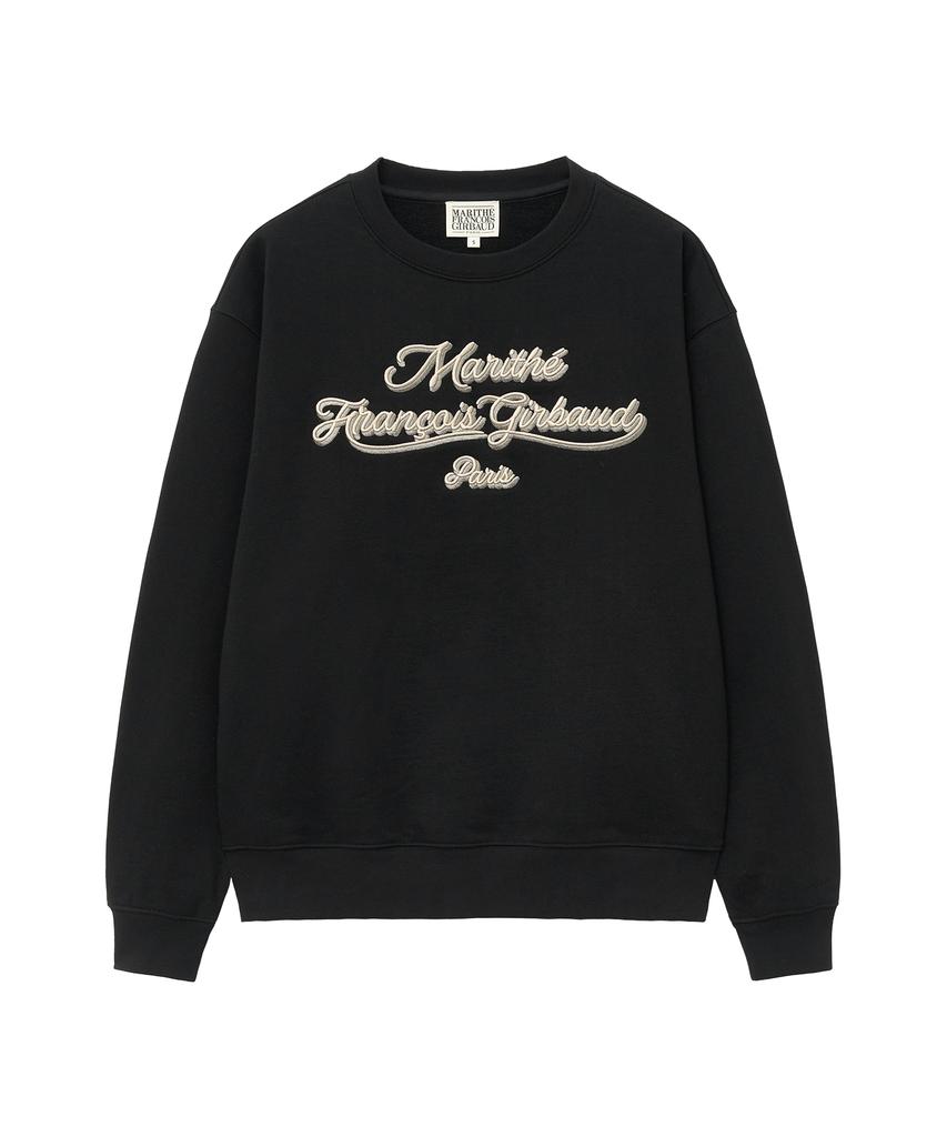 Malittepeulangsowajeobeo Lettering Embroidery Oversized Sweatshirt Black