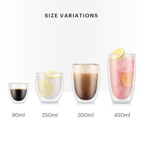 BODUM PAVINA Double-Walled Glass Tumbler, 450ml, Set of 2. Features: Insulated construction, heat-resistant glass, microwave, oven, dishwasher, and fr