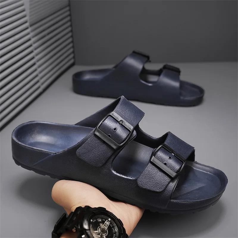 Trendy pánské nazouvací plážové pantofle s ležérní přezkou, pohodlný kryt na plochém podpatku pro páry