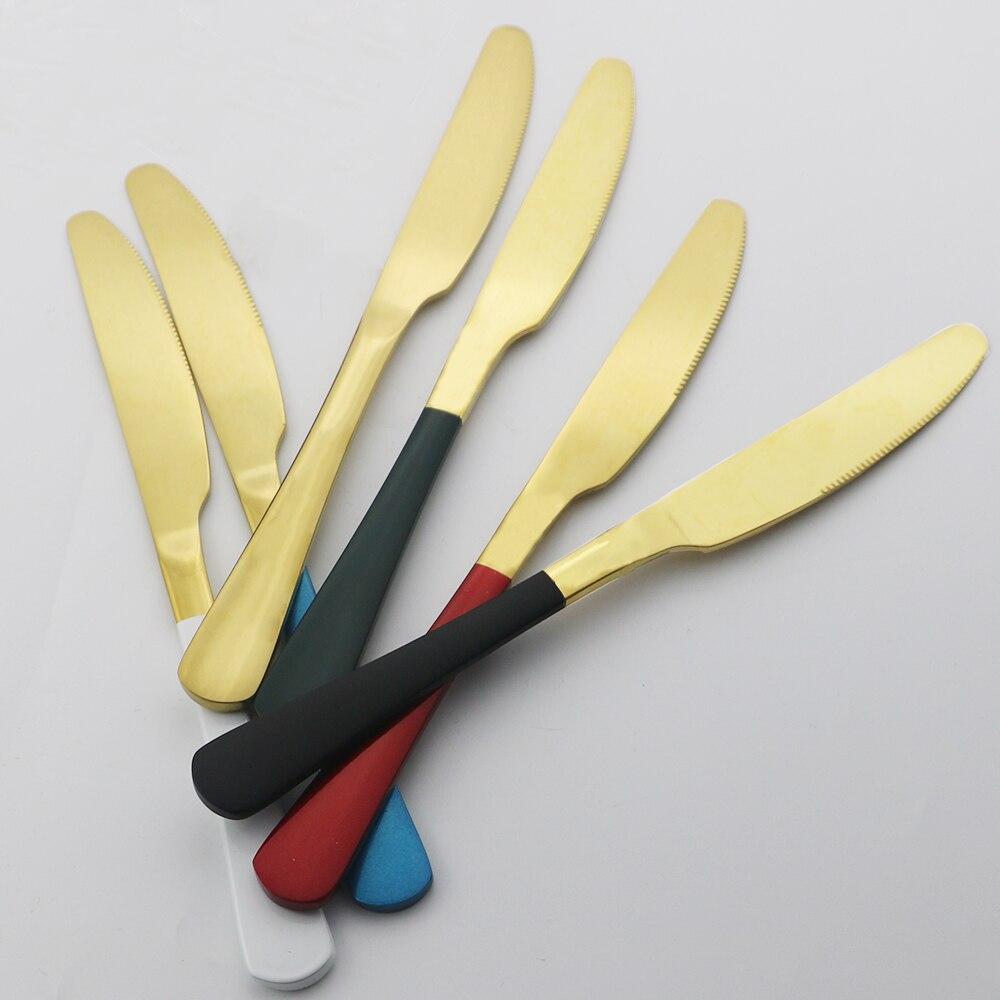 Dinnerware Stainless Steel Set Silverware Set Cutlery Red Gold Dinner Knife Flatware Outdoor Picnic Kitchen Home Tableware Set