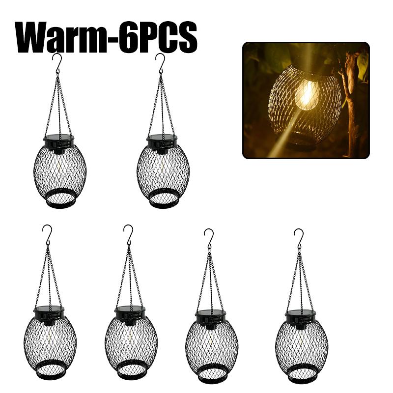 Solar Lantern Lights Outdoor Hanging Waterproof Tabletop LED Lamp with Metal Hollowed-Out Design for Yard Porch Patio Pathway