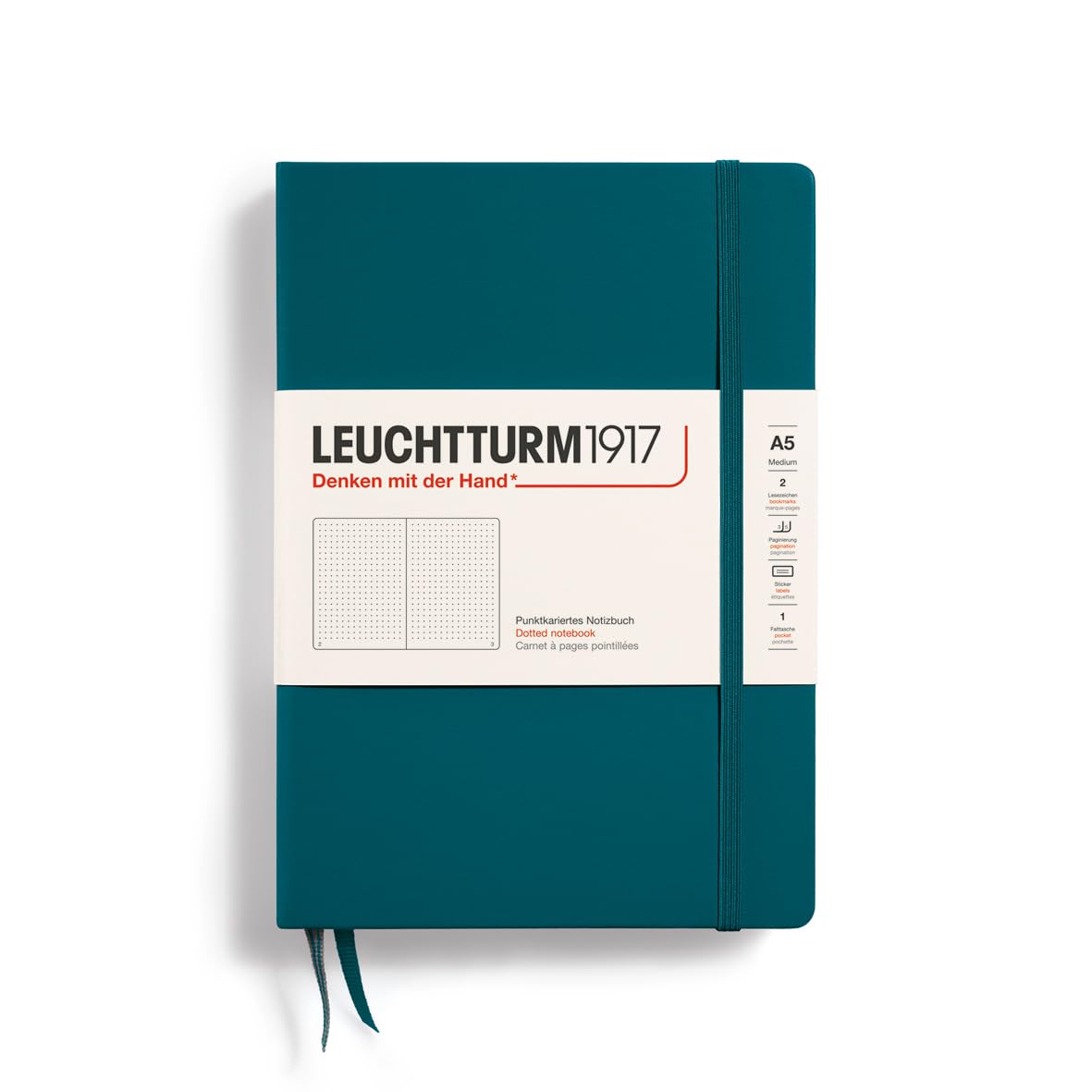 

Leuchtturm A5 Dot Pacific Officially Imported Notebook, Grid, Green, 359696,