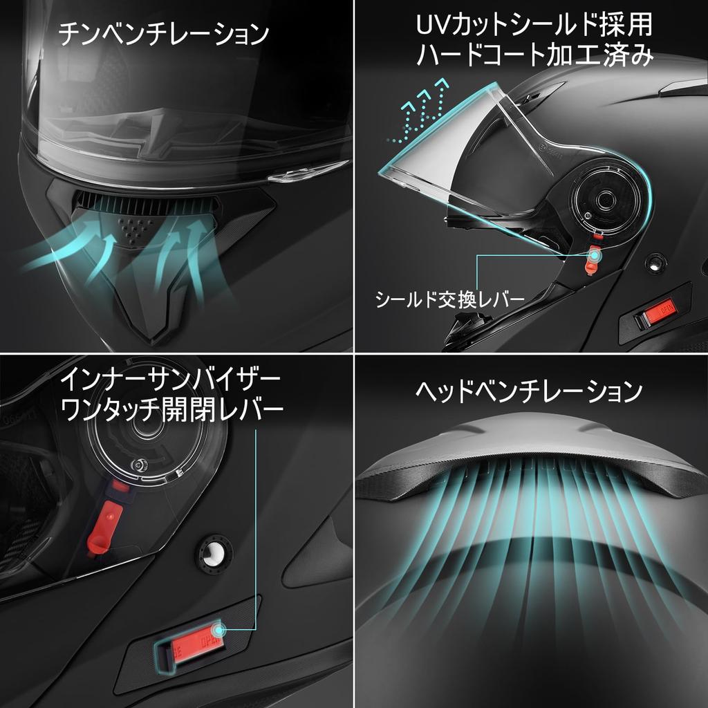 Japanese FUKUSEI Full Face Motorcycle Helmet with Inner System FF868 Size [Official SG/PSC Product] Shield, Flip-Up Helmet, (Matte Black, M)