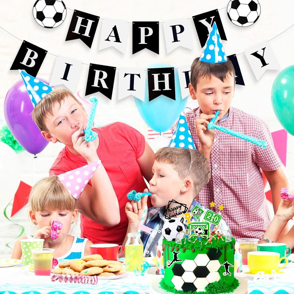 Soccer Happy Birthday Banner Black White, Personalized Letters Name Banner Sign, Birthday Garland Wall Door Banners Flag for Boys Girls Party