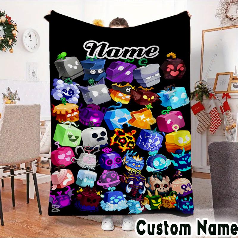 Custom Name Blox Fruits Throws Blanket Flannel Blankets for Couch Bed Gifts for Men Women Picnic blanket Christmas fan gifts