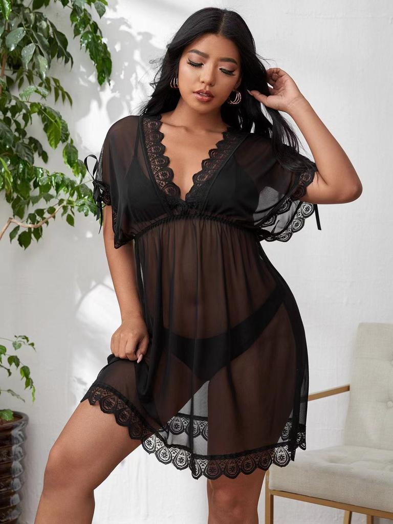 Extra Large Size Sex Underwear Sexy Pajamas Women's Lace Transparent Loose Sex Sling Sleeveless Pajamas