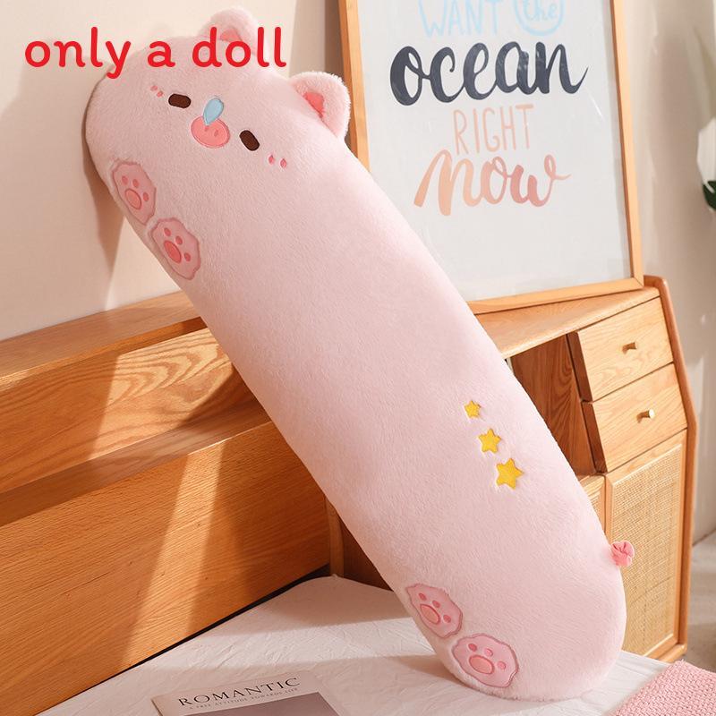 Plush Cat Dinosaur Animal Pillow For Sleep Long Body Cotton Filling Bedside Cushion For Girls And Boys
