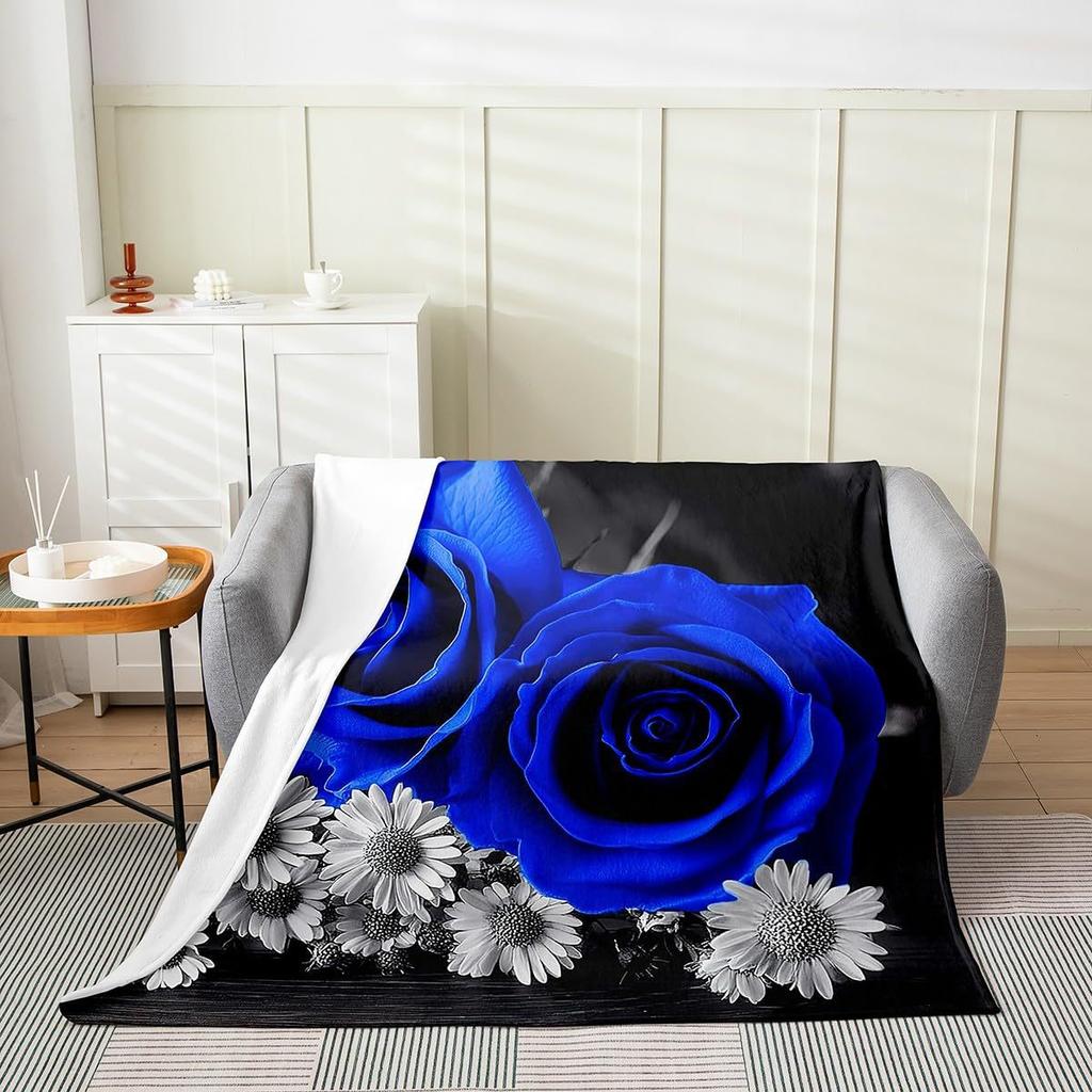 Blue Rose Flannel Digital Printing Flower Blanket Blanket Sofa Blanket Air Conditioning Blanket Universal In All Seasons