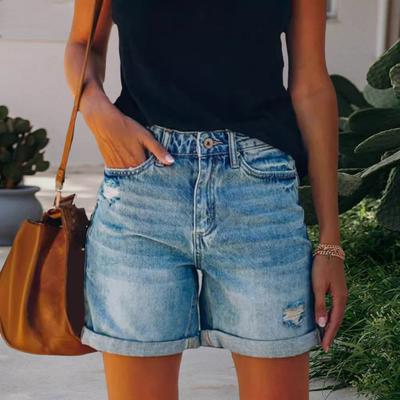Jeans-Shorts für Damen, hoch taillierte, zerrissene Distressed-Denim-Shorts, dehnbare Sommer-Freizeitshorts mit Taschen