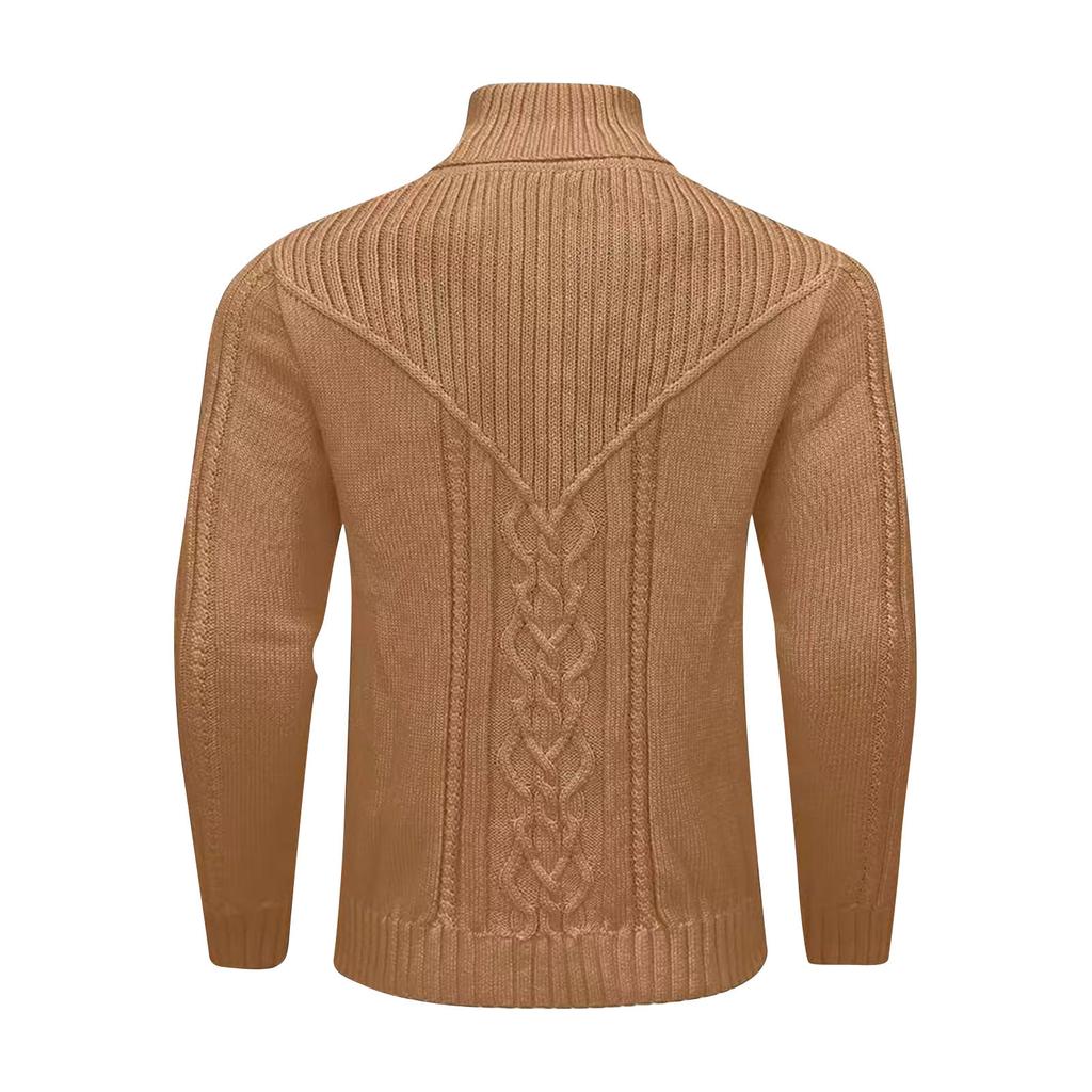 Men's Solid Color Knitted Sweater Tops  Men's Stand Collar Warm Classic Twisted Pullover Sweater