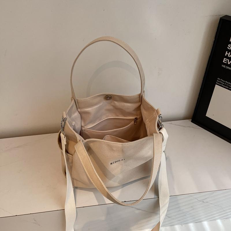Commuter Canvas Bag Women Shoulder Crossbody Bag Solid Color Shopping Bag