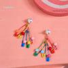 Rainbow Dopamine Color Brooch & Geometric Star Pearl Dangle Earrings