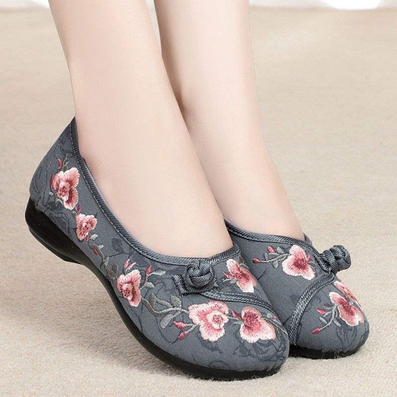 Dames Hanfu Geborduurde Etnische Zachte Zool Ronde Neus Antislip Stoffen Schoenen
