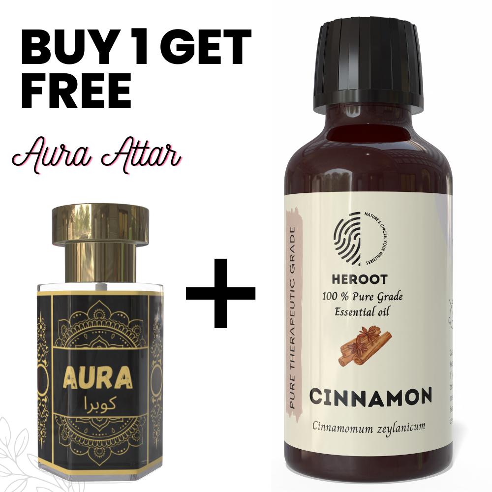 Cinnamon Essential Oil 10ml for Aromatherapy & Home Fragrance Get 1 Free 6 Ml Attar – Aqua AQ, Dubai Oud, Aura, White Oud