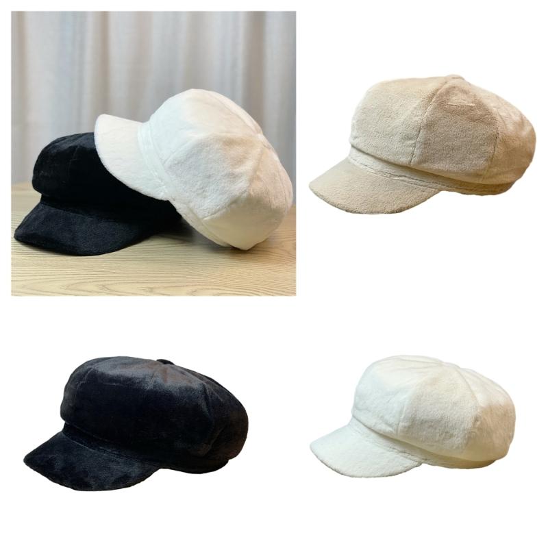 Popular Plush Beret Hat for Women Furry Fauxfur Octagonal Cap Driver Hat Sweet Girl Shelby Cap for Winter and Autumn