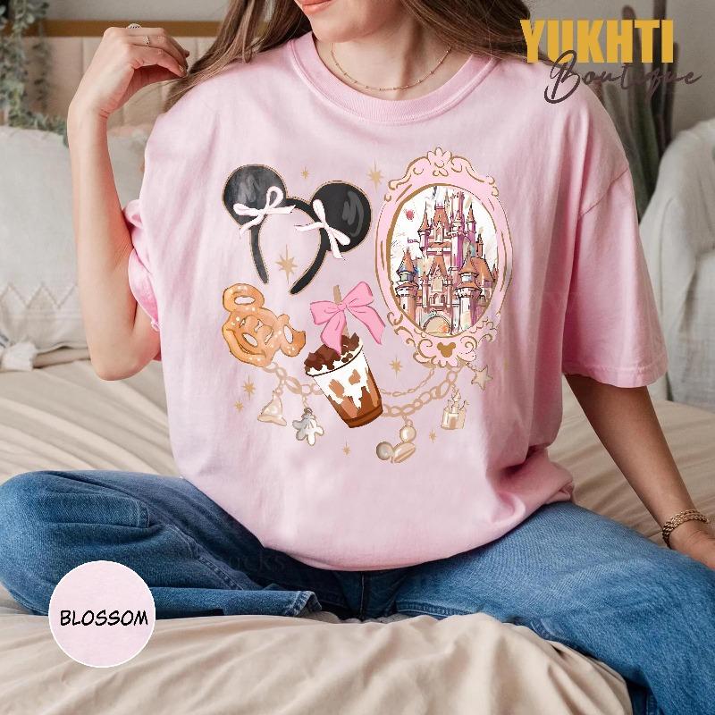 Disney Castle Bow Printed T-shirt Women's Pure Cotton T-shirt Summer New Y2K Men's and Women's Extra Large Couple Dress