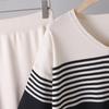 Womens Knit Stripe V-Neck Short Sleeve Top Midi Skirt Set Casual Outfit