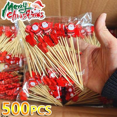 50 buc/set Batoane de fructe de Crăciun Batoane de bambus de unică folosință Fulg de zăpadă Brad de Crăciun Elan Moș Crăciun Om de zăpadă Batoane Ornamente de Crăciun