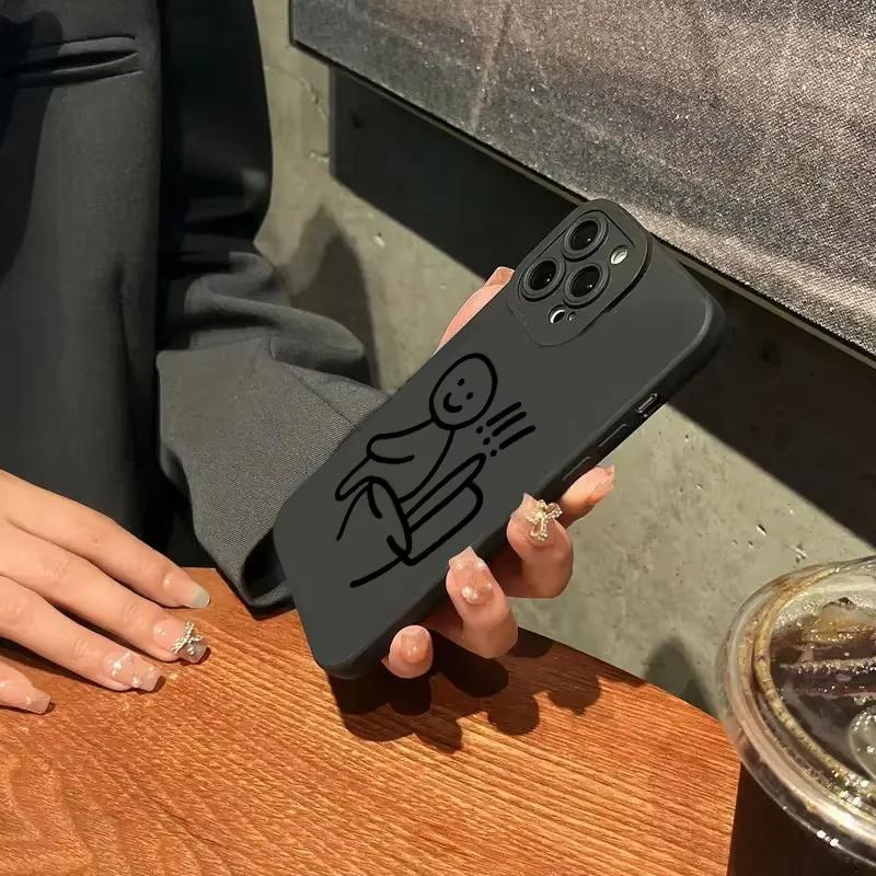 Funny Cartoon Matchman Matte Silicone Phone Case For iPhone 16 15 14 13 12 11 Pro Max XS X XR 7 8 SE Shockproof Cover