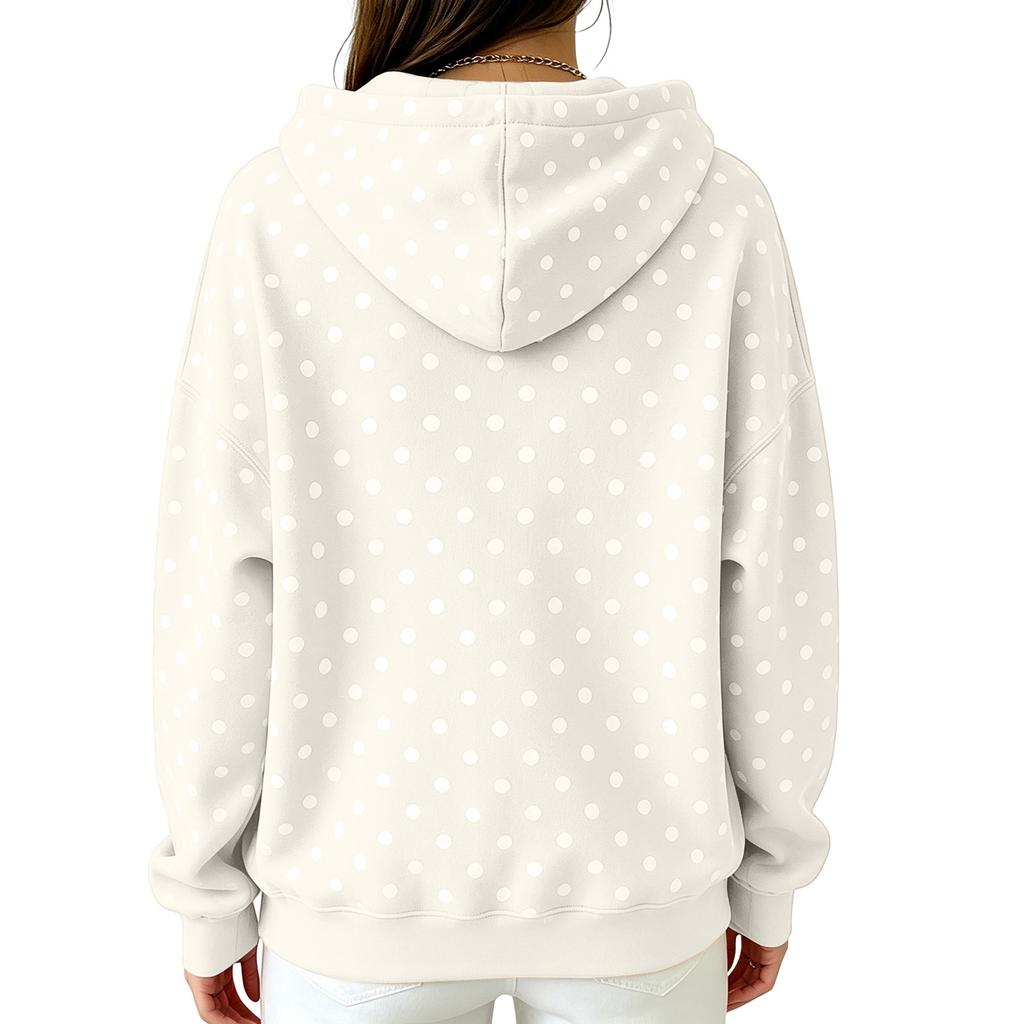 Women's Versatile Polka Dot Hoodie Long Sleeve Casual Fall Winter Sweatshirt Top
