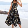 Women's Casual Fashion Round Neck Sleeveless Floral Print Irregular Hem Midi Dress
