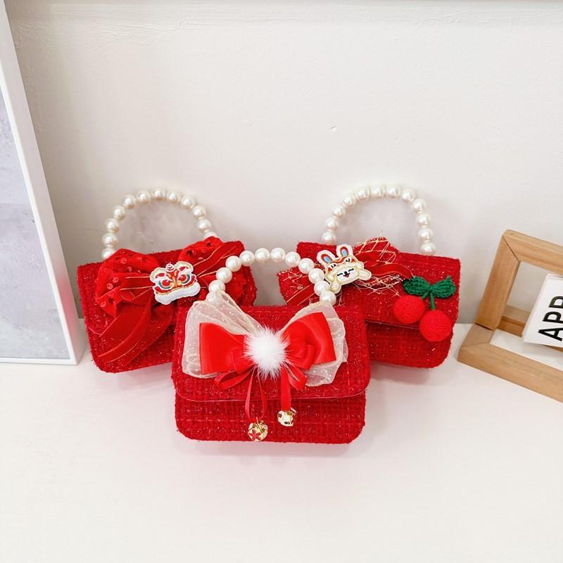 Lovely Red Velvet Tiger Head Handbag For Girls Trendy Crossbody Bag For Kids