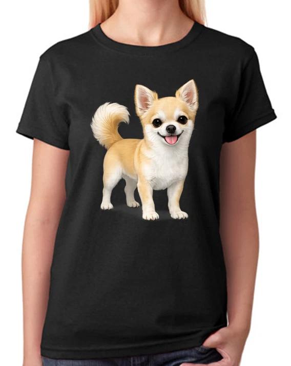 Cute Chihuahua Dog Realistic Pet Art Ladies T-Shirt Dog Lover Tee XXL