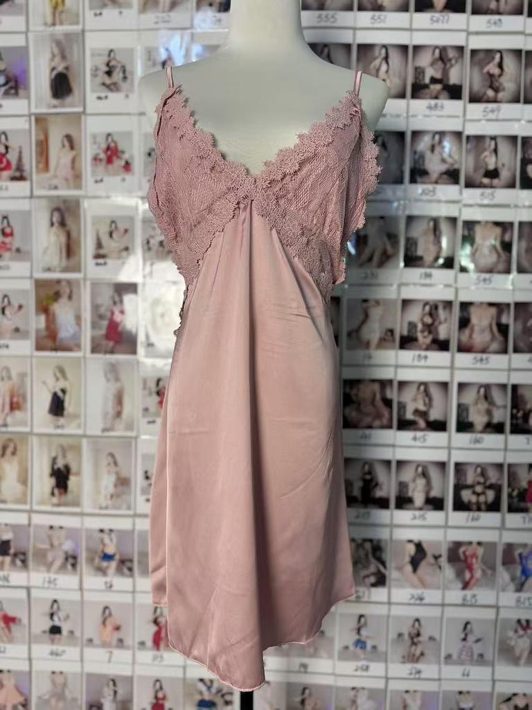 Korean Style Ice Silk Lace Backless Nightdress - Summer Sleepwear Short Skirt for Small Chest