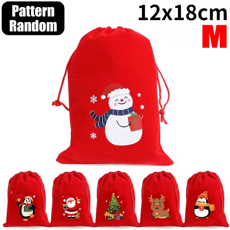 Christmas Drawstring Bags Velvet Cartoon Santa Claus Snowman Candy Snakcs Gifts Bags for Xmas Tree Party Home Packaging Pouches