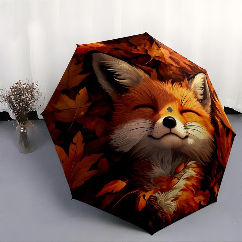 1pc Autumn Fox Automatic Umbrella - Automatic Opening And Closing, Sturdy Iron Frame, Portable Folding Design Yy251018185